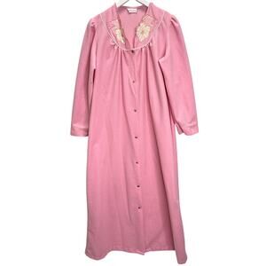 Vintage Carriage Court Fleece Snap Button Night Gown Pink Size S Floral Pocket